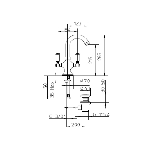 Immagine di Bossini LIBERTY LINE miscelatore per lavabo H.29 cm, monoforo, con bocca girevole e scarico 1”1/4, finitura nichel spazzolato Z001301094