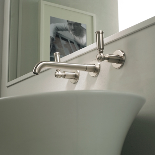 Immagine di Bossini LIBERTY LINE miscelatore ad incasso per lavabo P.28  cm, 3 fori, senza scarico, finitura nichel spazzolato Z001303094