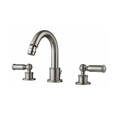 Immagine di Bossini LIBERTY LINE miscelatore per bidet H.14 cm, 3 fori, con bocca girevole e scarico 1”1/4, finitura nichel spazzolato Z001402094
