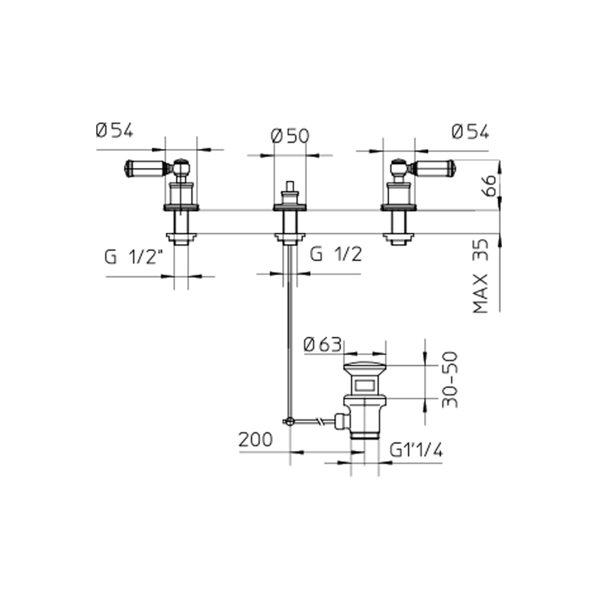 Immagine di Bossini LIBERTY LINE batteria per bidet 3 fori, con scarico 1”1/4, finitura nichel spazzolato Z001403094