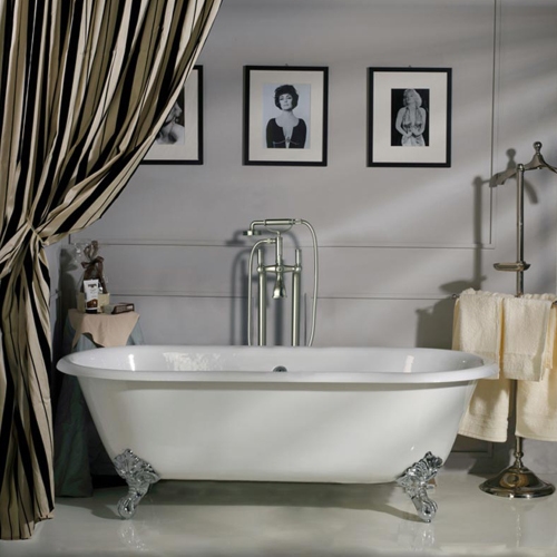 Immagine di Bossini LIBERTY LINE gruppo vasca esterno H.89 cm, con colonna a pavimento, doccia Liberty-Gom, flessibile in ottone con doppia aggraffatura 150 cm, finitura cromo L00130000030008