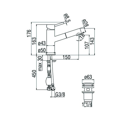 Immagine di Nobili LIVE miscelatore lavabo monocomando con doccetta estraibile, con scarico 1 1/4” push, finitura cromo LV00118/40CR