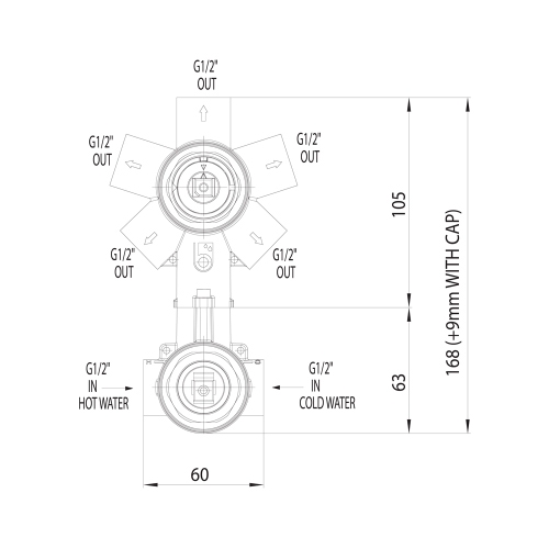 Immagine di Bossini corpo incasso per miscelatore monocomando 2-3-4-5 vie, universale, attacco da 1/2" Z00130000000005