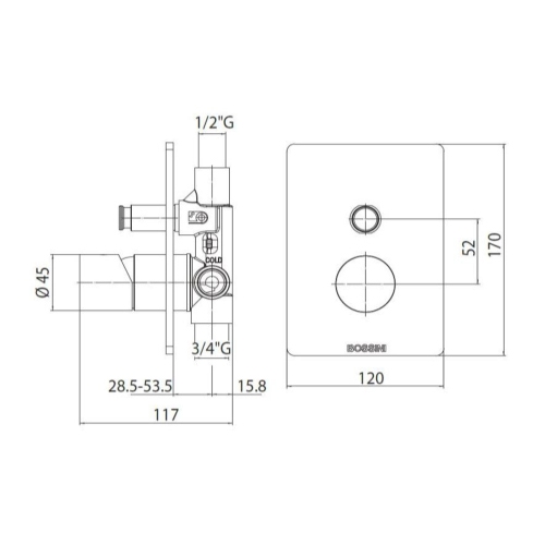 Immagine di Bossini LIBERTY LINE miscelatore monocomando 2 vie, senza corpo incasso, finitura nichel spazzolato Z00066000094005
