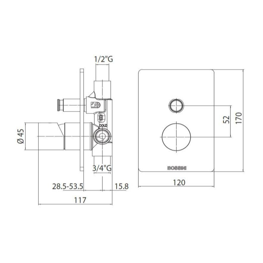 Immagine di Bossini LIBERTY LINE miscelatore monocomando 2 vie, senza corpo incasso, finitura nichel spazzolato Z00066000094005