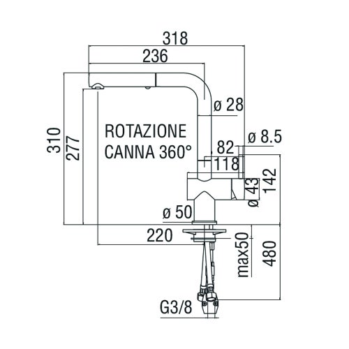 Immagine di Nobili LIVE miscelatore monocomando per lavello con doccetta a 2 getti estraibile, finitura cromo LV00117/2CR