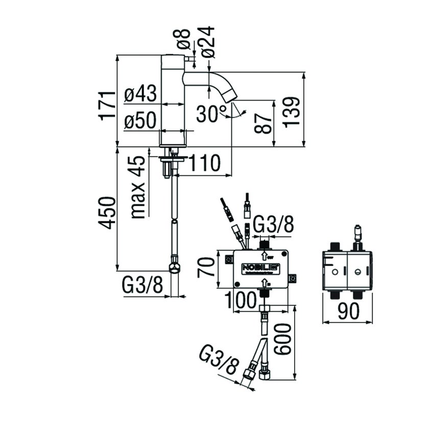 Immagine di Nobili LIVE miscelatore lavabo con comando infrarossi, finitura cromo IRLV00118/3CR