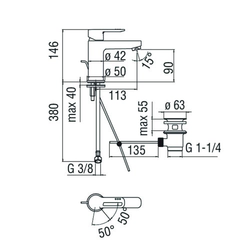 Immagine di Nobili NEW ROAD miscelatore lavabo monocomando a risparmio idrico ed energetico con scarico, finitura cromo RDH00118/1CR