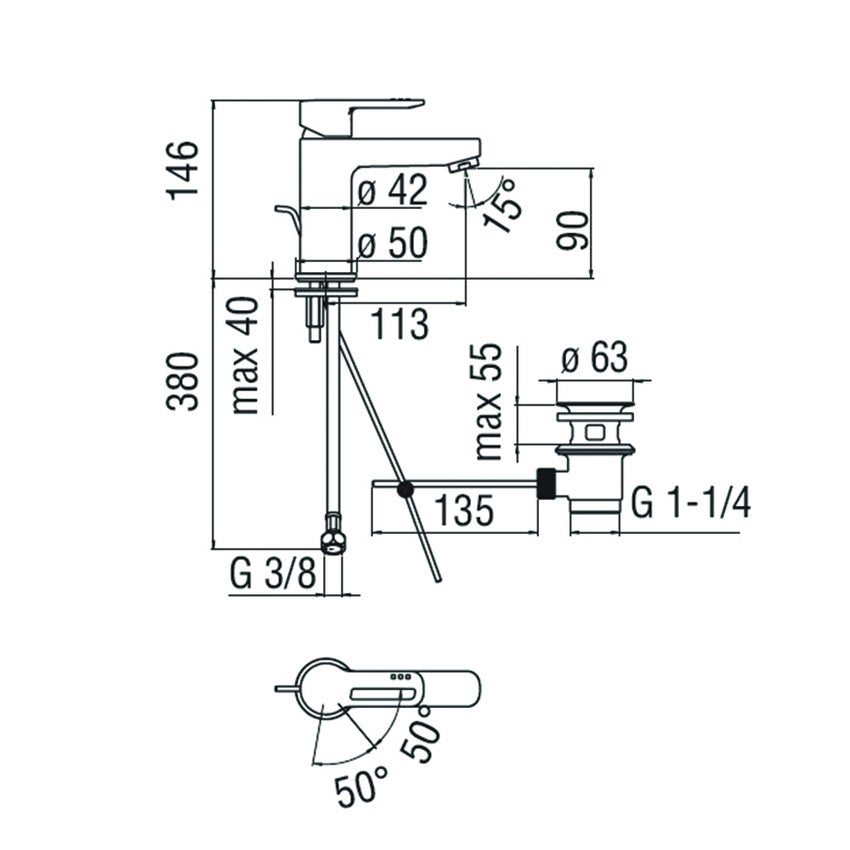 Immagine di Nobili NEW ROAD miscelatore lavabo monocomando a risparmio idrico ed energetico con scarico, finitura cromo RDH00118/1CR