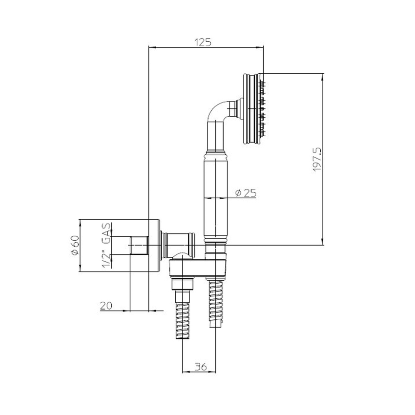 Immagine di Bossini LIBERTY LINE kit supporto orientabile con presa acqua, doccia Liberty-Gom e flessibile con doppia aggraffatura 150 cm, finitura nichel spazzolato C17001C00094004