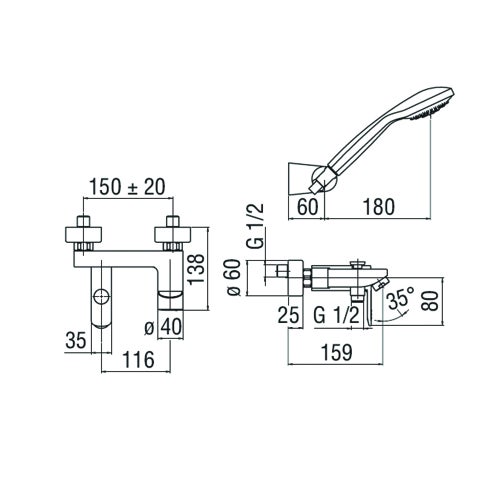 Immagine di Nobili NEW ROAD miscelatore vasca monocomando esterno con set doccia, finitura cromo RD00110CR