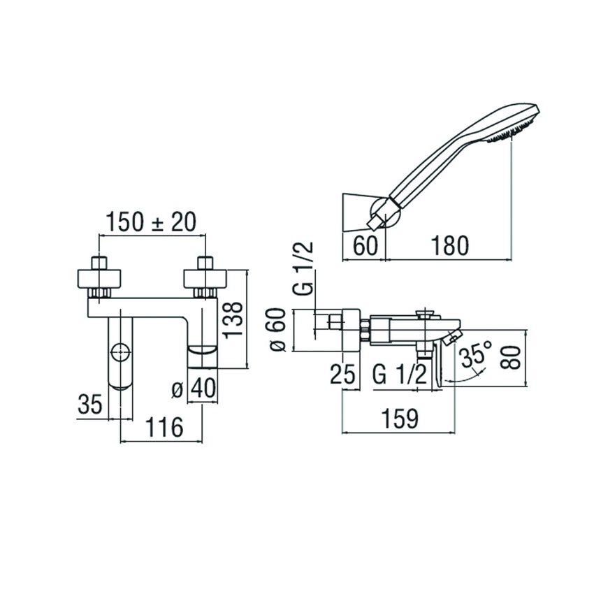 Immagine di Nobili NEW ROAD miscelatore vasca monocomando esterno con set doccia, finitura cromo RD00110CR