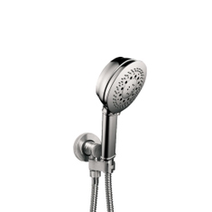 Immagine di Bossini LIBERTY LINE kit supporto orientabile con presa acqua, doccia Classic/3 e flessibile con doppia aggraffatura 150 cm, finitura nichel spazzolato C17003C00094004