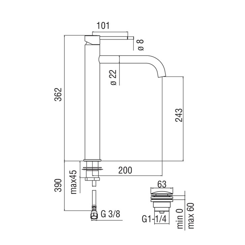 Immagine di Nobili LIVE miscelatore lavabo monocomando a bacinella, colore mora finitura opaco LV00128/2BM
