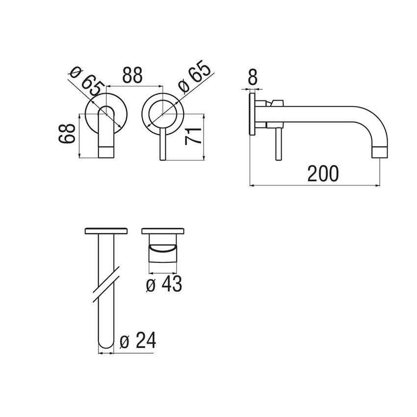 Immagine di Nobili LIVE miscelatore lavabo solo parte esterna monocomando a parete bocca lunga P.20 cm, colore mora finitura opaco LV00199/1BM