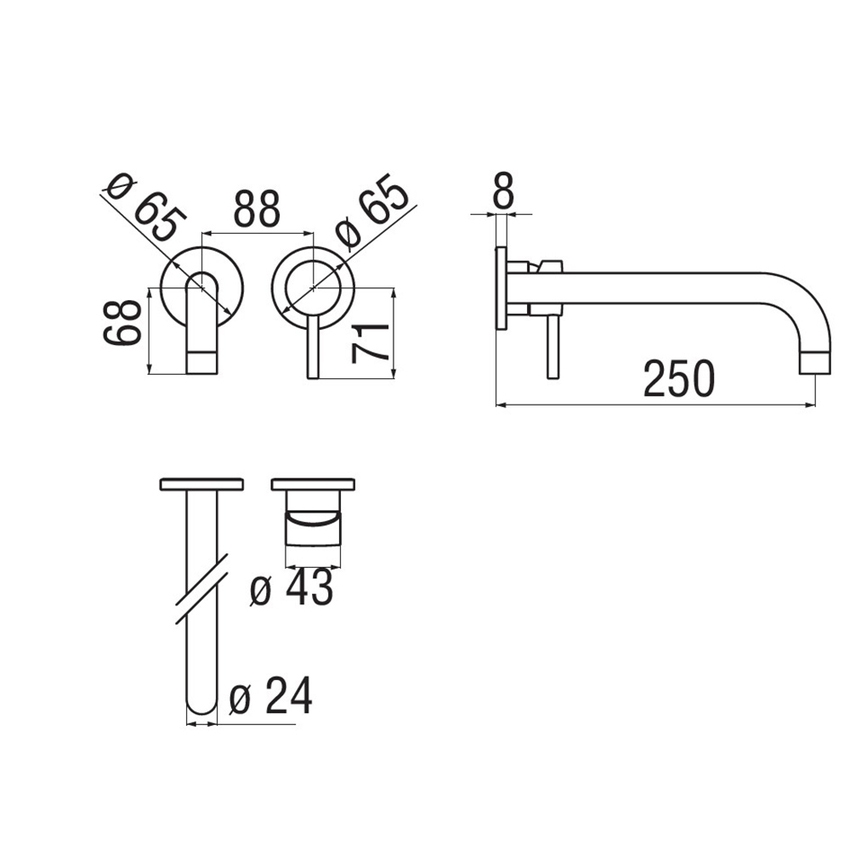 Immagine di Nobili LIVE miscelatore lavabo solo parte esterna monocomando a parete bocca lunga P.25 cm, finitura cromo LV00199/2CR