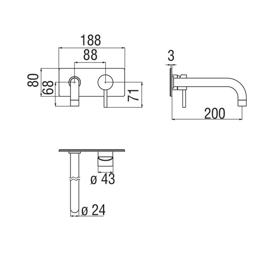 Immagine di Nobili LIVE miscelatore lavabo solo parte esterna monocomando a parete bocca lunga P.20 cm, finitura cromo LV00198/1CR