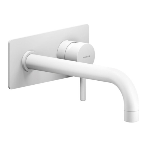 Immagine di Nobili LIVE miscelatore lavabo solo parte esterna monocomando a parete bocca lunga P.20 cm, finitura polar white LV00198/1WM