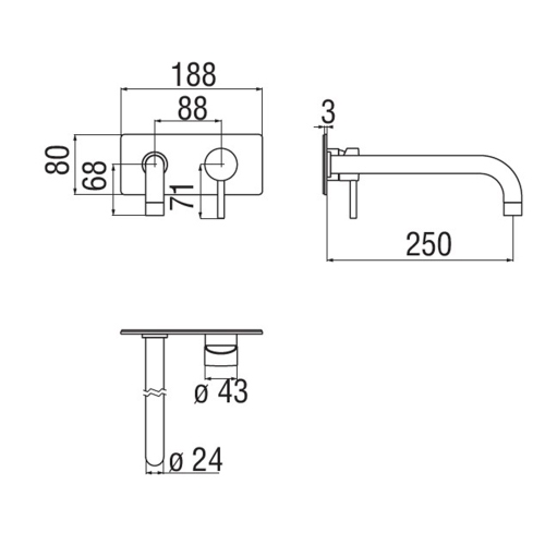 Immagine di Nobili LIVE miscelatore lavabo solo parte esterna monocomando a parete bocca lunga P.25 cm, finitura cromo LV00198/2CR