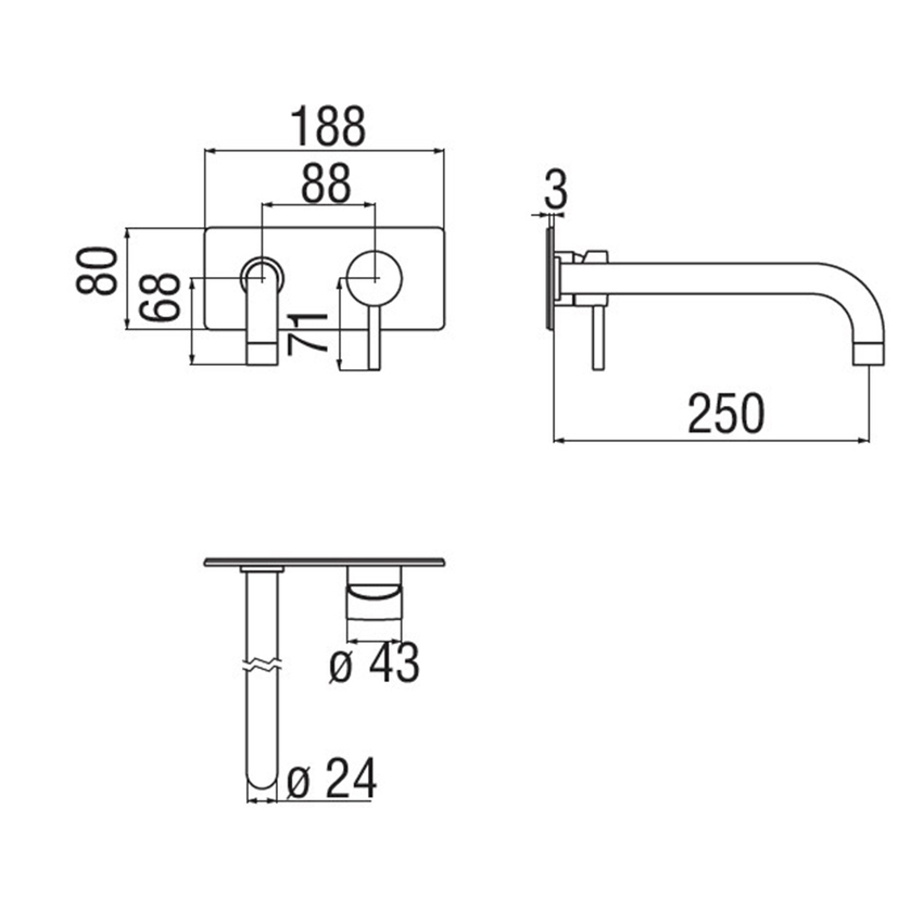 Immagine di Nobili LIVE miscelatore lavabo solo parte esterna monocomando a parete bocca lunga P.25 cm, finitura cromo LV00198/2CR