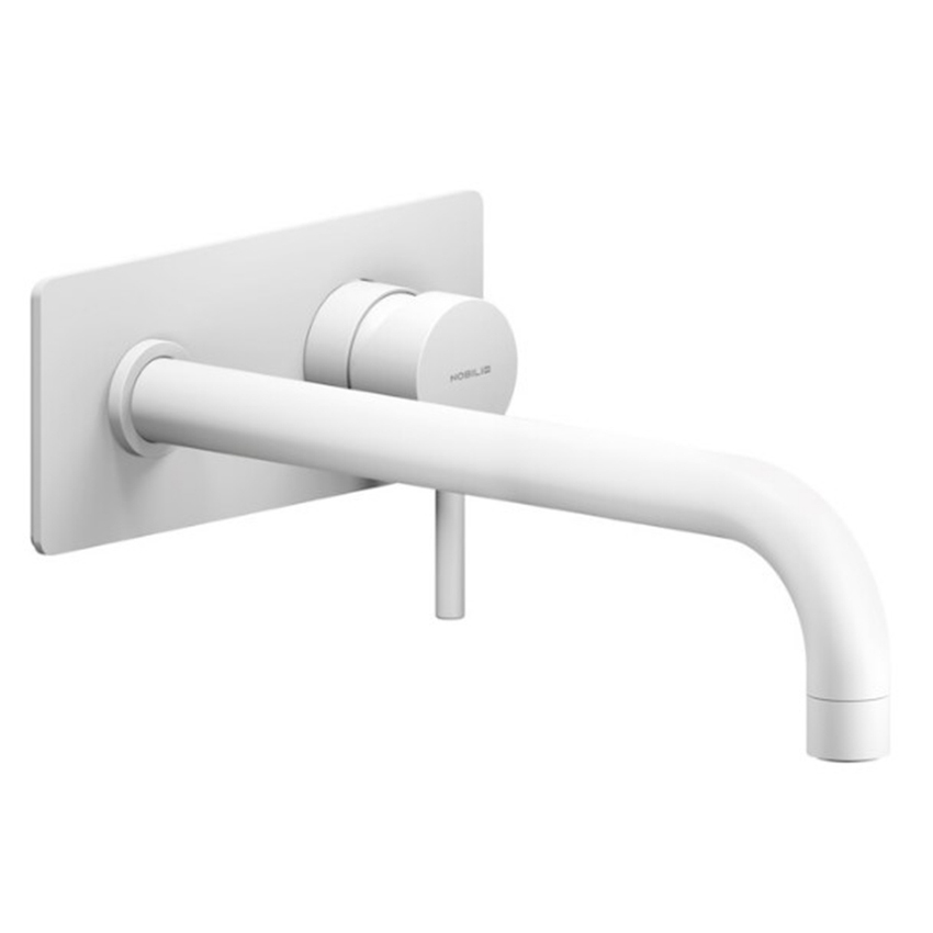 Immagine di Nobili LIVE miscelatore lavabo solo parte esterna monocomando a parete bocca lunga P.25 cm, finitura polar white LV00198/2WM