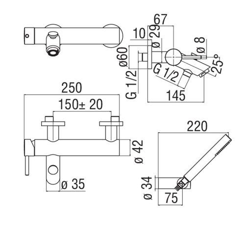 Immagine di Nobili LIVE miscelatore vasca monocomando esterno con set doccia, colore tabacco finitura opaco LV00110TA