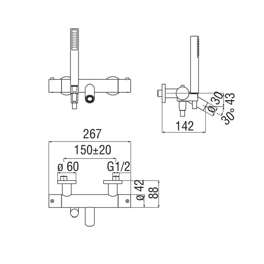 Immagine di Nobili LIVE miscelatore termostatico vasca esterno con set doccia, colore mora finitura opaco LV00010/2BM