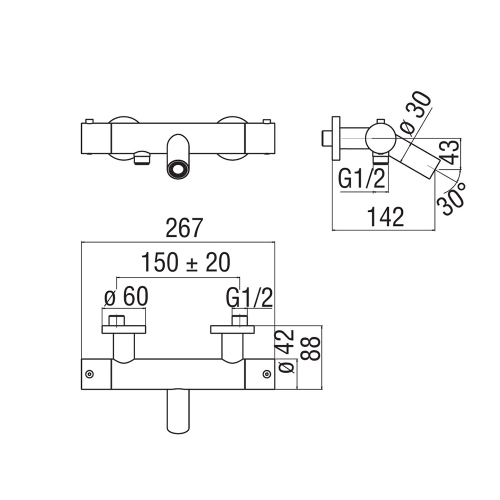 Immagine di Nobili LIVE miscelatore termostatico vasca esterno, finitura inox LV00010/1IX