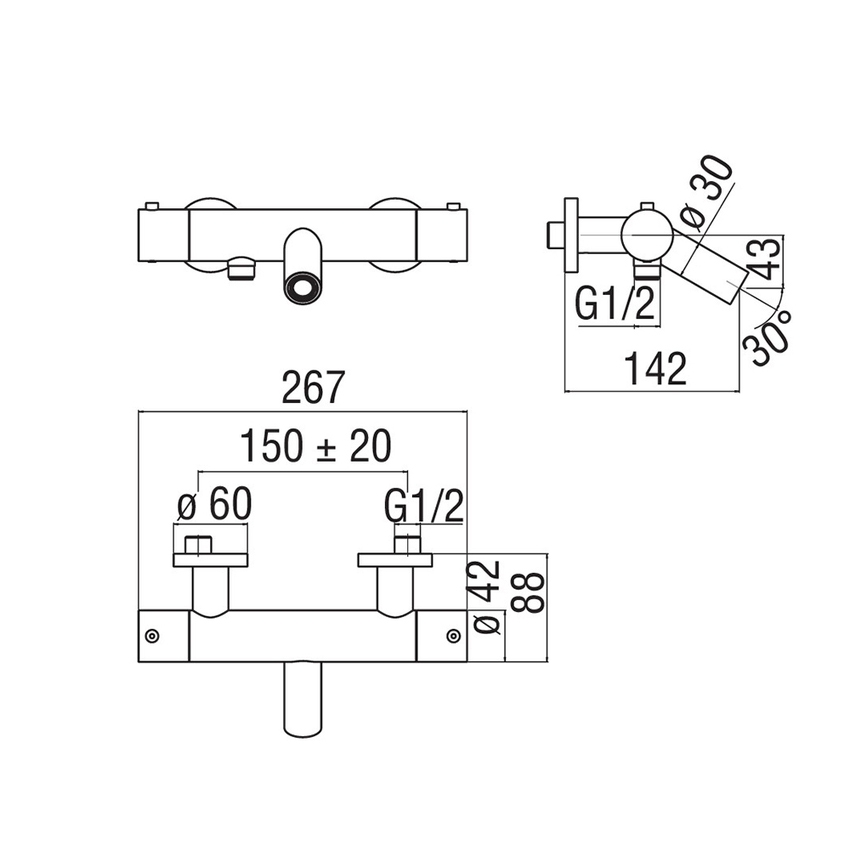 Immagine di Nobili LIVE miscelatore termostatico vasca esterno, finitura inox LV00010/1IX