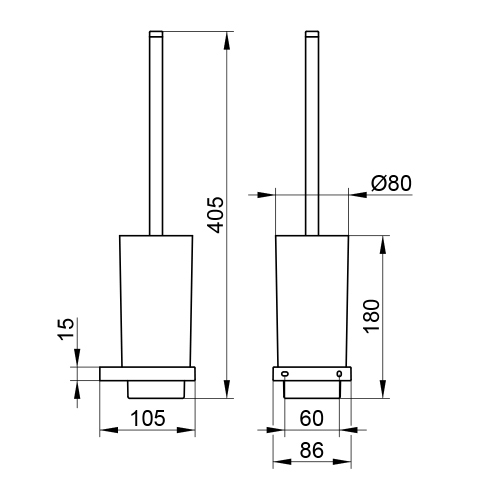Immagine di Keuco EDITION 11 portascopino completo di bacinella in cristallo satinato, asta completa di scovolo e scovolo di ricambio, finitura cromo 11164019000