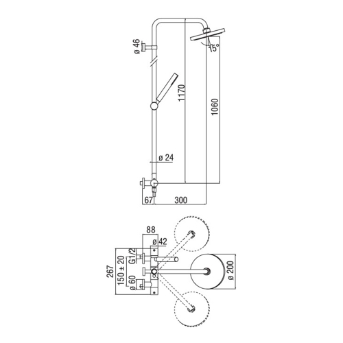 Immagine di Nobili LIVE colonna doccia con termostatico esterno e soffione a snodo ø 20 cm, finitura cromo LV00030/30CR