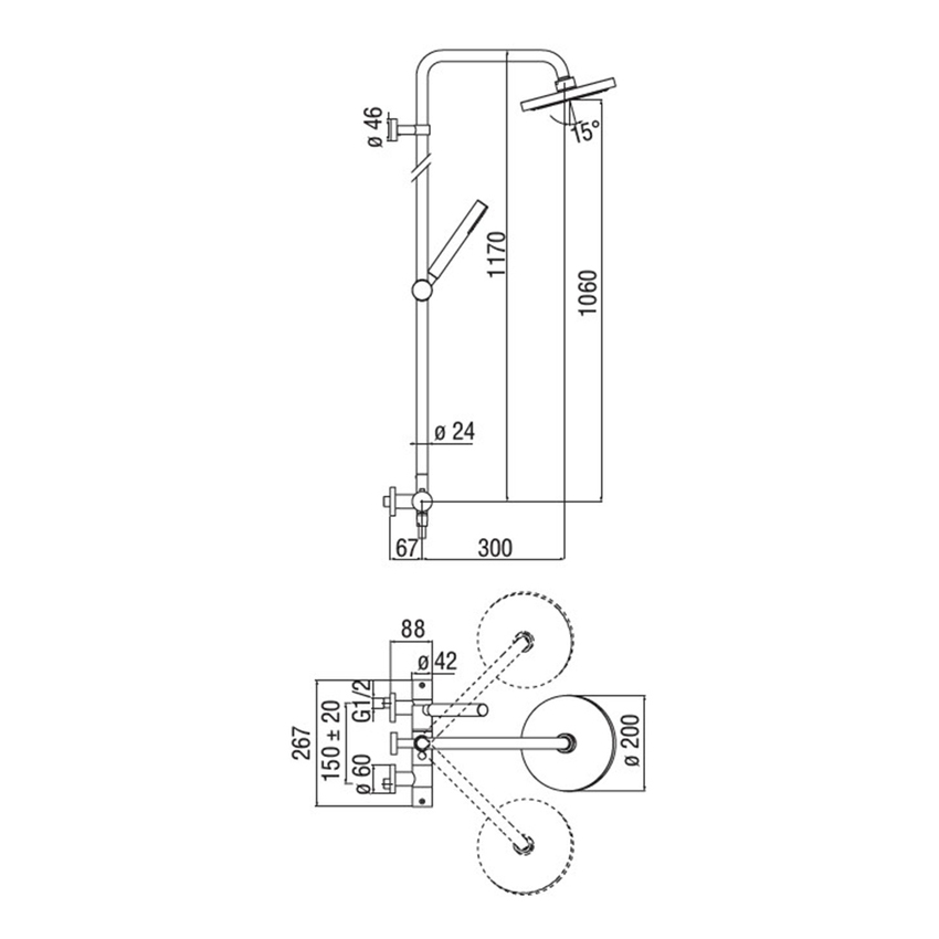 Immagine di Nobili LIVE colonna doccia con termostatico esterno e soffione a snodo ø 20 cm, finitura cromo LV00030/30CR