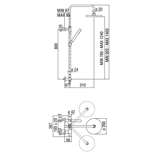 Immagine di Nobili LIVE colonna doccia con termostatico esterno e rampa telescopica, finitura cromo LV00030/50CR