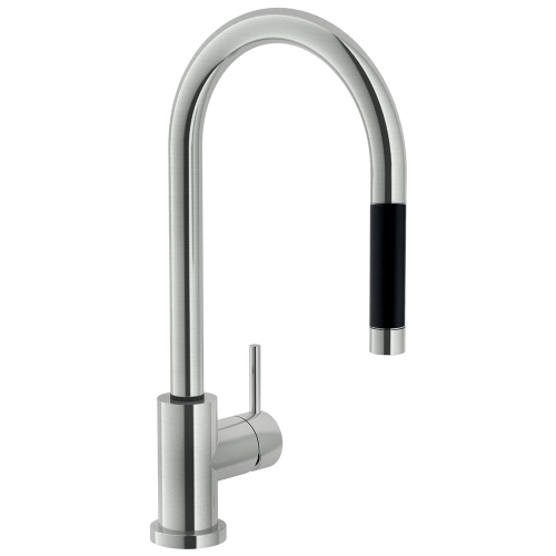 Immagine di Nobili LIVE miscelatore monocomando per lavello con doccetta monogetto estraibile, finitura inox LV00137/1IX