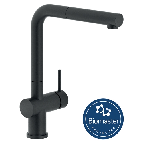 Immagine di Nobili LIVE miscelatore monocomando per lavello con doccetta monogetto estraibile e trattamento antibatterico Biomaster, finitura velvet black LV00117/1NBBM