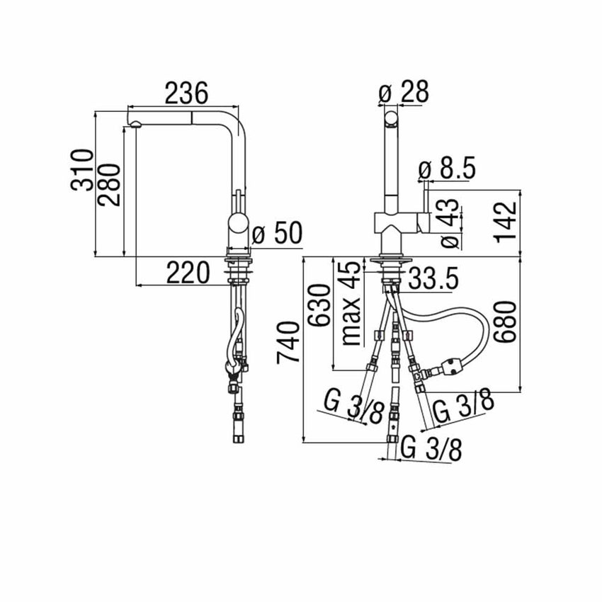 Immagine di Nobili LIVE miscelatore monocomando bassa pressione per lavello con doccetta monogetto estraibile, finitura cromo BPLV117/1CR