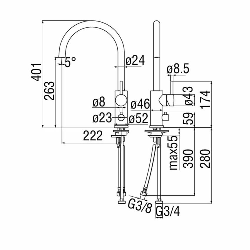 Immagine di Nobili LIVE miscelatore monocomando per lavello con attacco lavastoviglie, finitura cromo LV00113/10CR