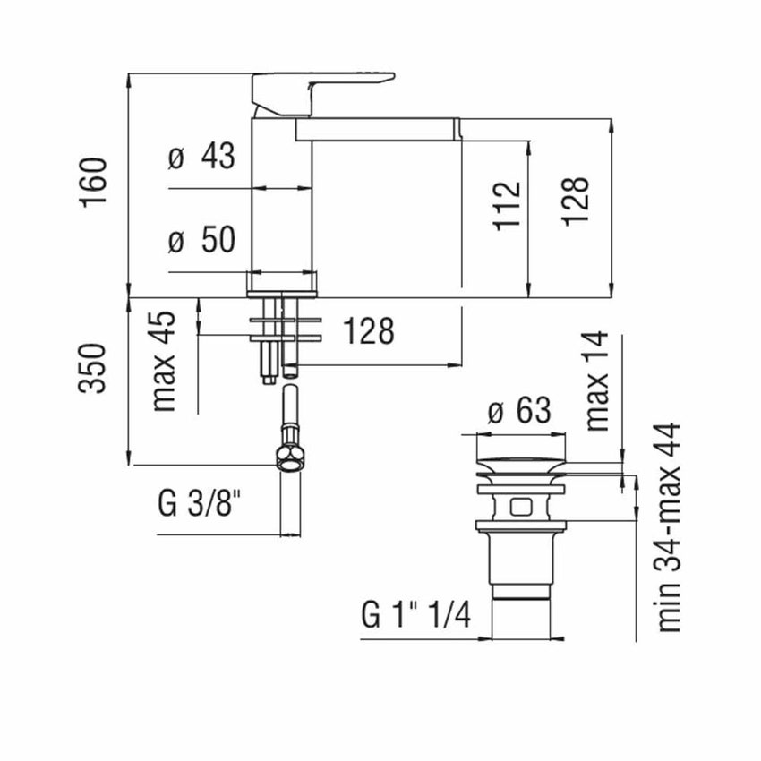 Immagine di Nobili NEW ROAD miscelatore lavabo monocomando con bocca a cascata, scarico 1 1/4” push, finitura cromo RDC0118/2CR