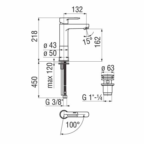 Immagine di Nobili NEW ROAD miscelatore lavabo monocomando H.22 cm a bacinella a risparmio idrico ed energetico, scarico 1 1/4” push, finitura cromo RDH00158/2CR