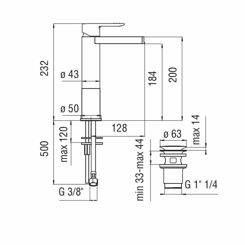 Immagine di Nobili NEW ROAD miscelatore lavabo monocomando H.23 cm a bacinella con bocca a cascata, con scarico 1 1/4” push, finitura cromo RDC0158/2CR
