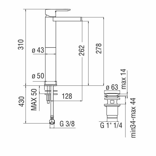 Immagine di Nobili NEW ROAD miscelatore lavabo monocomando H.31 cm a bacinella con bocca a cascata, finitura cromo RDC0128/2CR