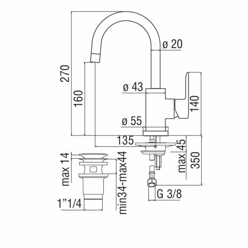 Immagine di Nobili NEW ROAD miscelatore lavabo monocomando con corpo girevole 360°, con scarico 1 1/4” push, finitura cromo RD00338/2CR