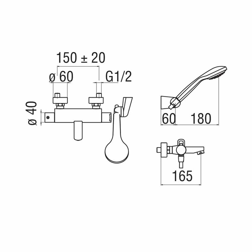 Immagine di Nobili NEW ROAD miscelatore vasca con termostatico esterno e set doccia, finitura cromo RD00410CR