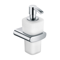 Immagine di Keuco ELEGANCE spandisapone P.11 cm a schiuma, con bicchiere in cristallo satinato, completo di supporto ed erogatore, per detergente a schiuma, finitura cromo 11653019000