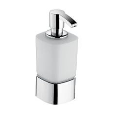 Immagine di Keuco ELEGANCE spandisapone P.7 cm da appoggio, in cristallo satinato completo di supporto ed erogatore per sapone liquido, finitura cromo 11654019001