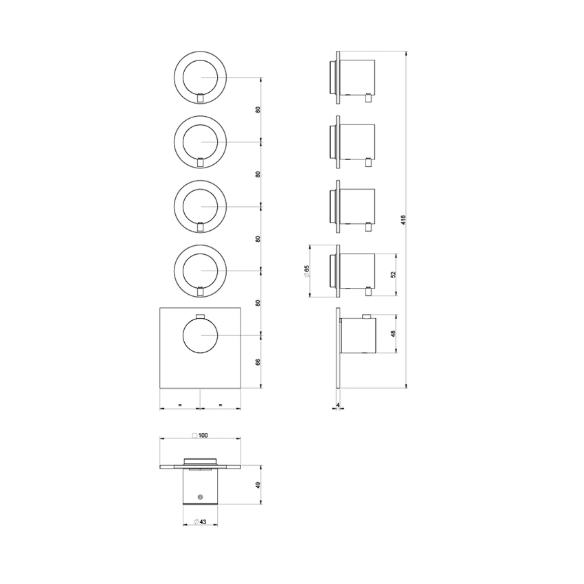 Immagine di Gessi WELLNESS miscelatore termostatico ad alta portata, 4 uscite, installazione verticale o orizzontale, senza corpo incasso, finitura steel brushed 54508#239