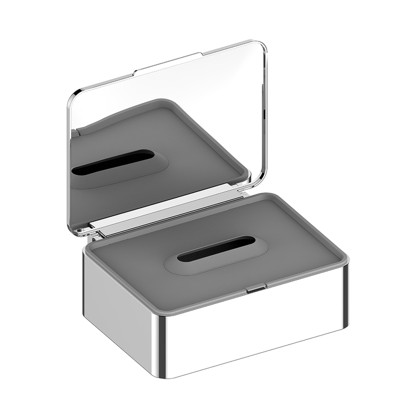 Immagine di Keuco PLAN portasalviette umidificate, con coperchio e contenitore in metallo, bacinella estraibile, finitura cromo 14967010001