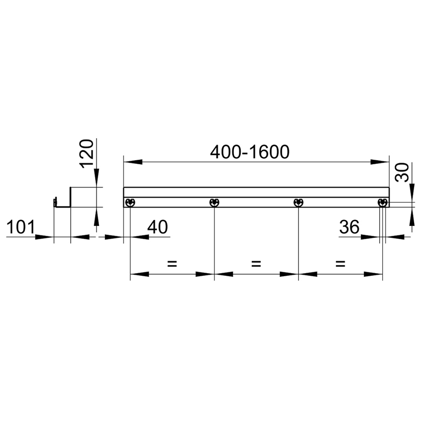 Immagine di Keuco Mensola doccia, realizzata su misura L.141-160 cm, rimovibile, con fissaggio a scomparsa e fessura di drenaggio acqua con gancio integrato, colore nero finitura opaco 24953370600