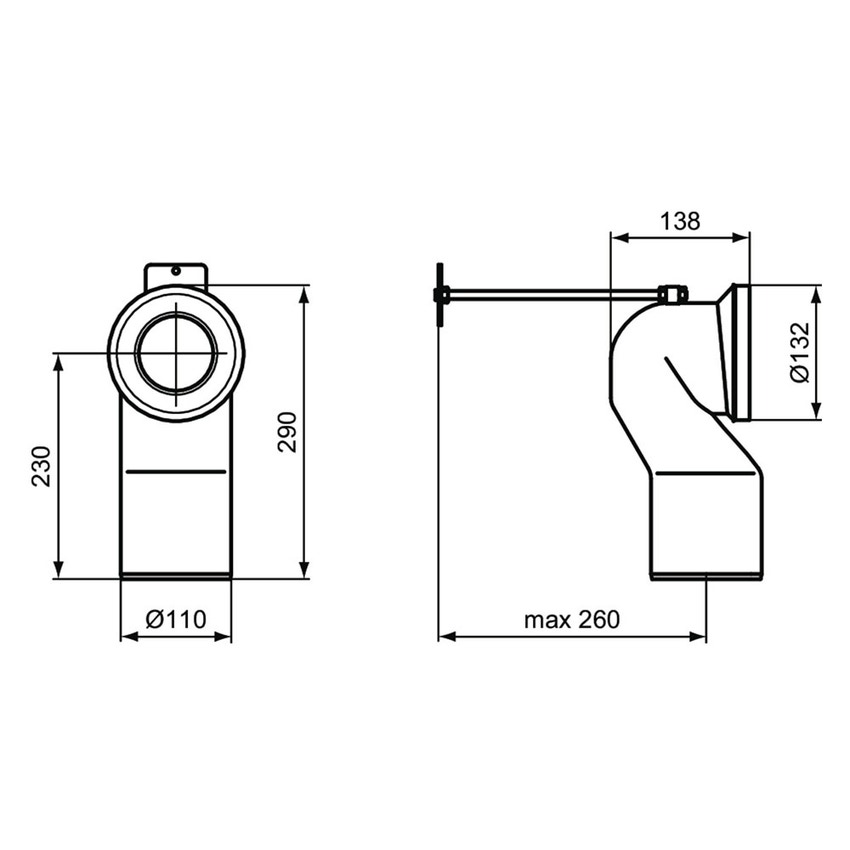 Immagine di Ideal Standard Curva tecnica per scarico a pavimento regolabile da 12 a 13.5 cm J324867