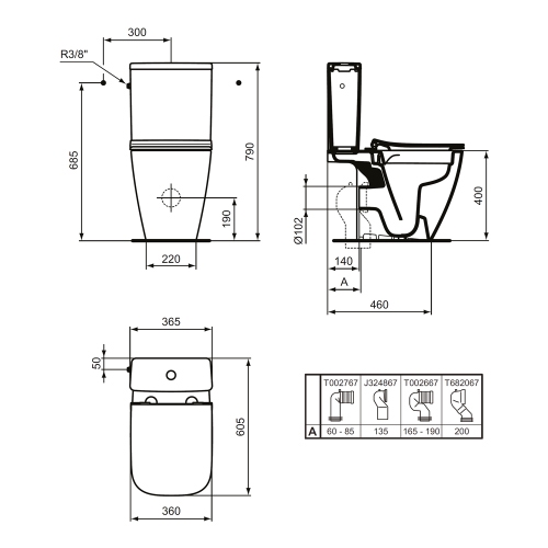 Immagine di Ideal Standard I.LIFE S vaso a terra RimLS+ per cassetta, senza sedile e senza brida, installazione a filo parete, colore bianco finitura lucido T459601